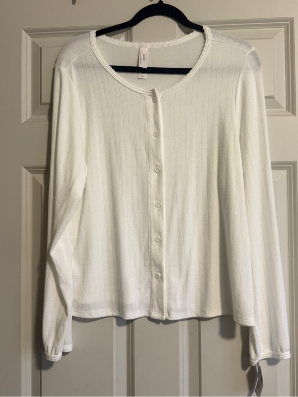 Auden White Ribbed Long Sleeve Top